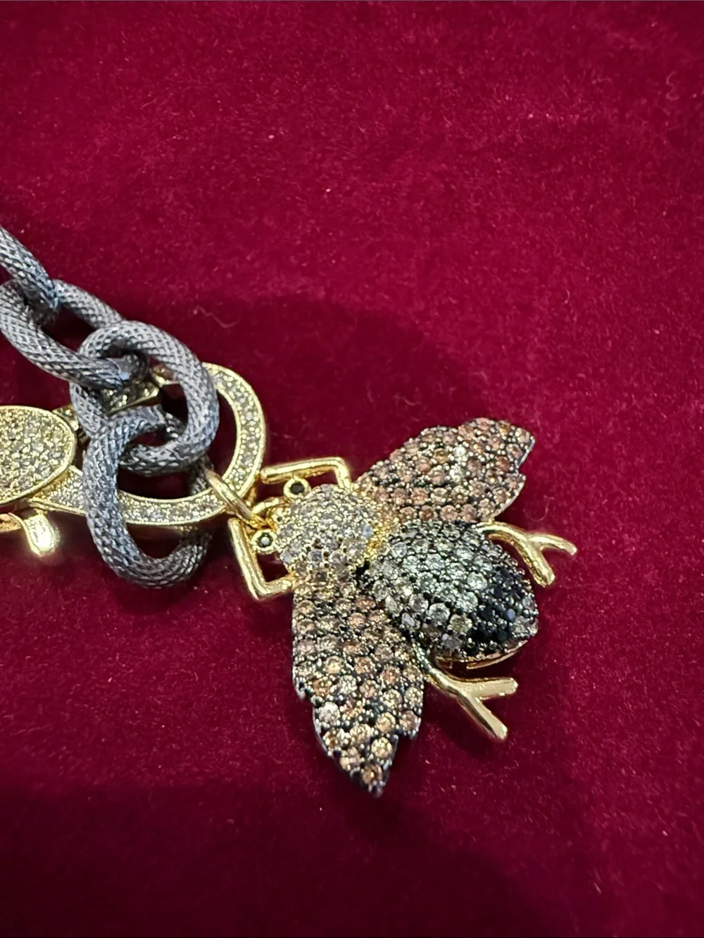 Freida Rothman Lumi gold and black bracelet with bee pendant